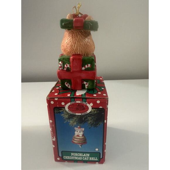 VTG River Grove Porcelain Christmas Cat Bell Ornament Tree - Picture 5 of 7